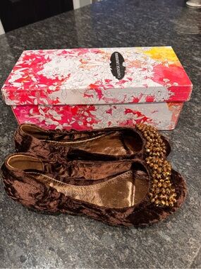 Chinese Laundry Brown Velvet Jeweled Ballet Flats